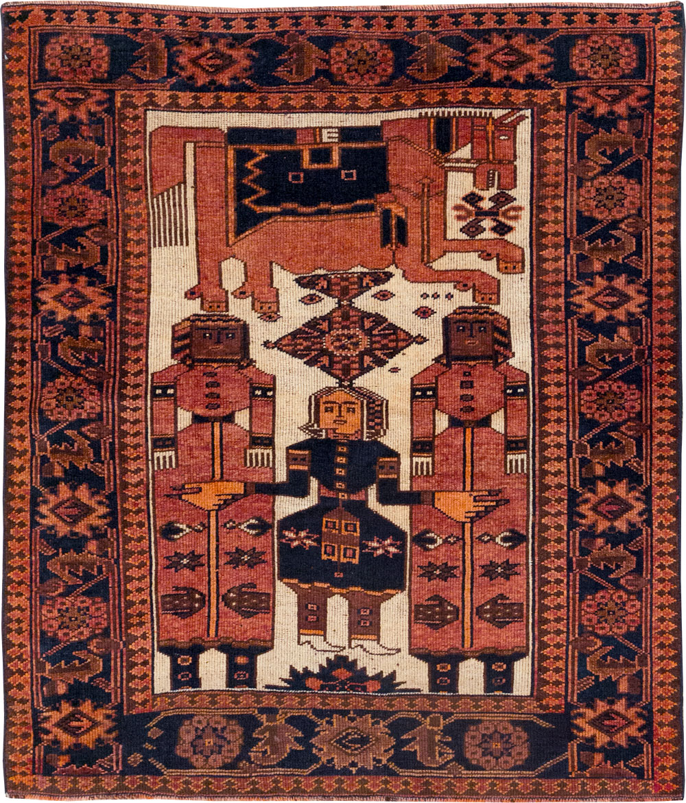 Vintage Persian Pictorial Bakhtiari Tribal Accent Rug, No.28359 - Staging