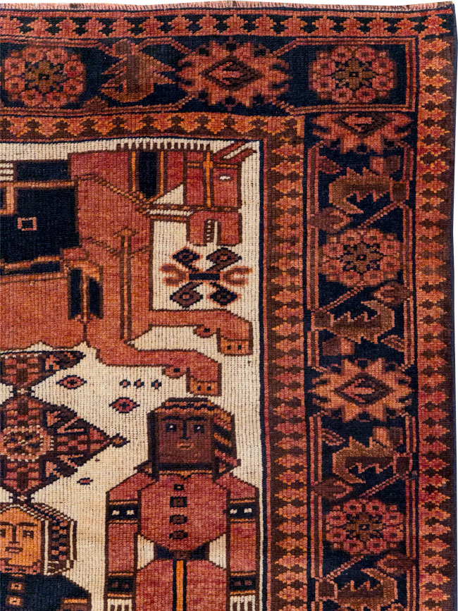 Vintage Persian Pictorial Bakhtiari Tribal Accent Rug, No.28359 - Staging