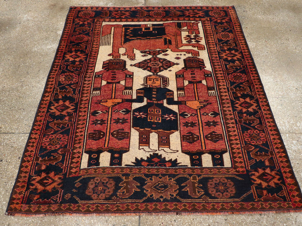 Vintage Persian Pictorial Bakhtiari Tribal Accent Rug, No.28359 - Staging
