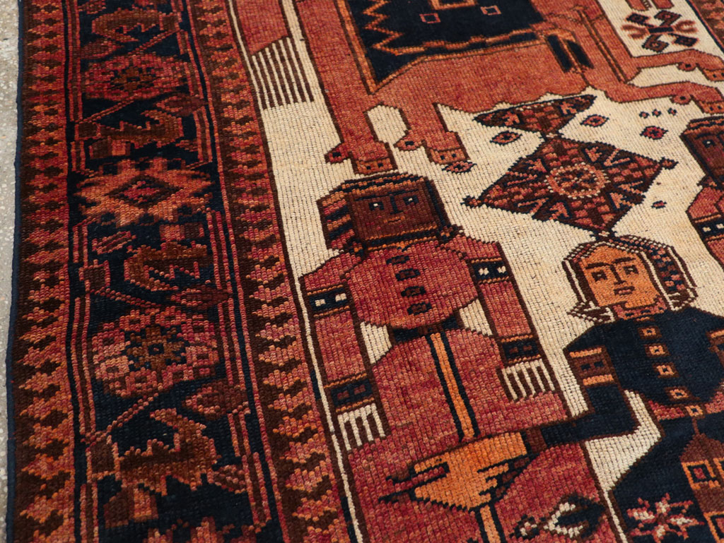 Vintage Persian Pictorial Bakhtiari Tribal Accent Rug, No.28359 - Staging