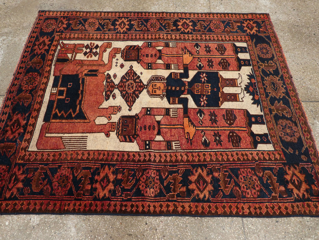 Vintage Persian Pictorial Bakhtiari Tribal Accent Rug, No.28359 - Staging
