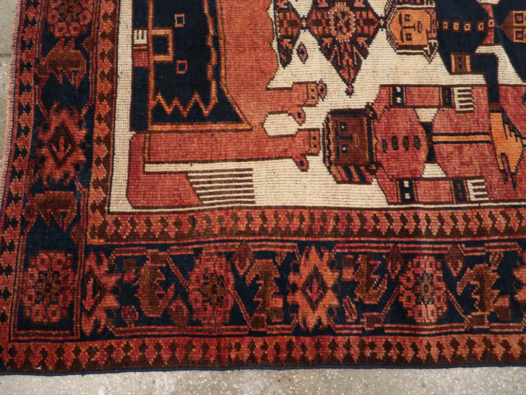 Vintage Persian Pictorial Bakhtiari Tribal Accent Rug, No.28359 - Staging