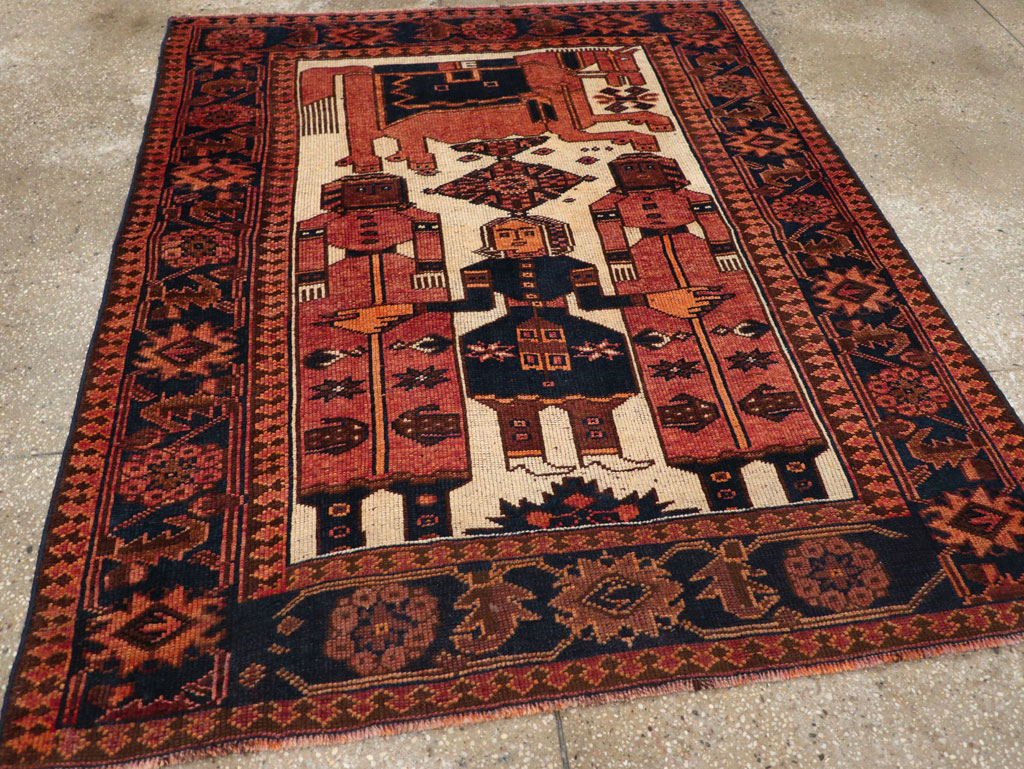 Vintage Persian Pictorial Bakhtiari Tribal Accent Rug, No.28359 - Staging