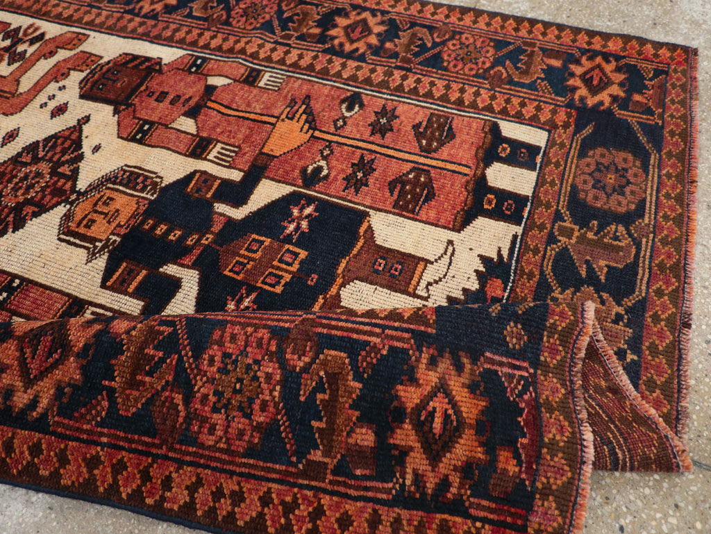 Vintage Persian Pictorial Bakhtiari Tribal Accent Rug, No.28359 - Staging