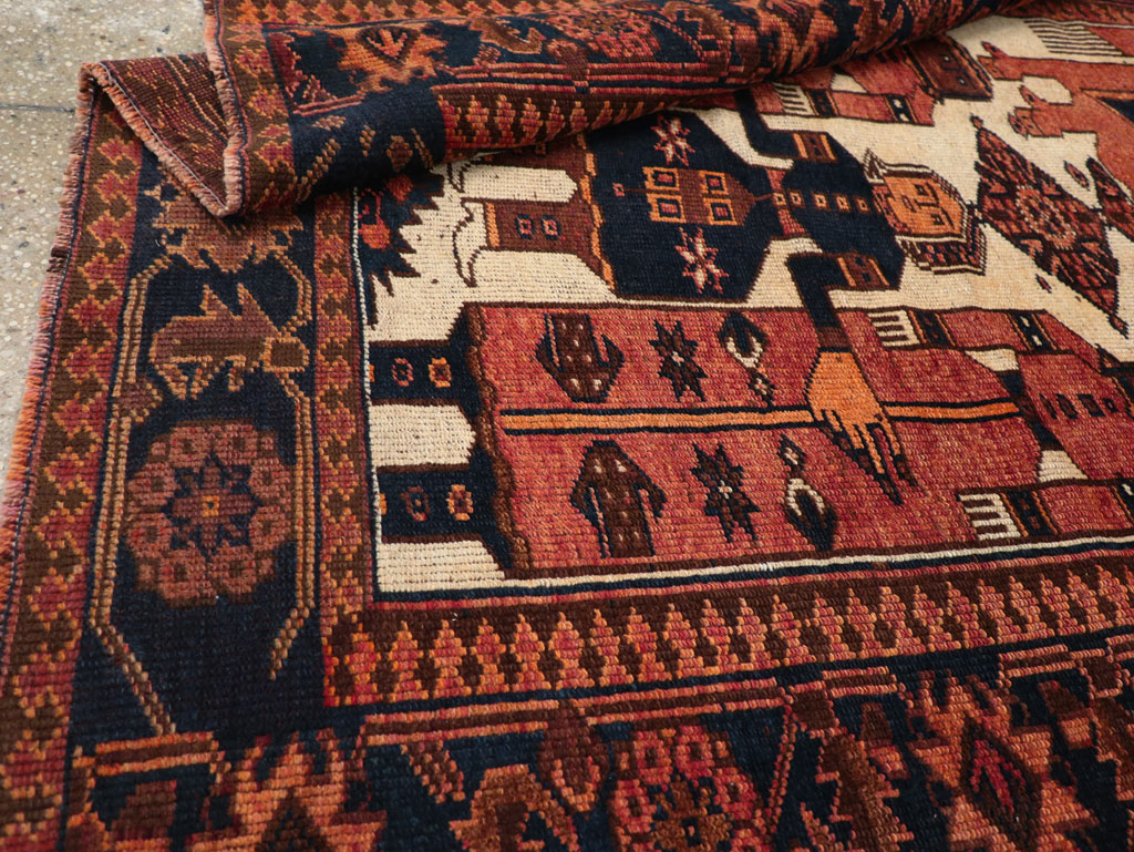 Vintage Persian Pictorial Bakhtiari Tribal Accent Rug, No.28359 - Staging