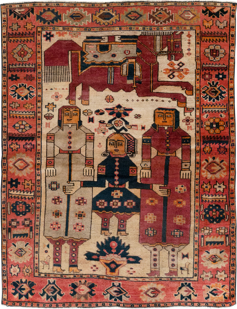 Vintage Persian Pictorial Bakhtiari Tribal Accent Rug, No.28360 - Staging