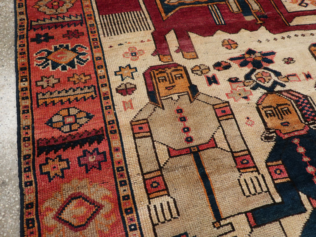 Vintage Persian Pictorial Bakhtiari Tribal Accent Rug, No.28360 - Staging