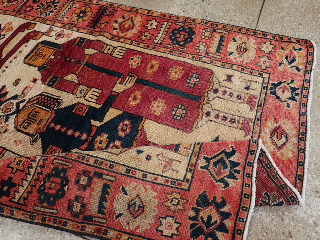 Vintage Persian Pictorial Bakhtiari Tribal Accent Rug, No.28360 - Staging