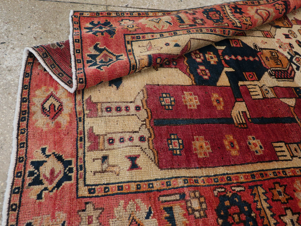 Vintage Persian Pictorial Bakhtiari Tribal Accent Rug, No.28360 - Staging