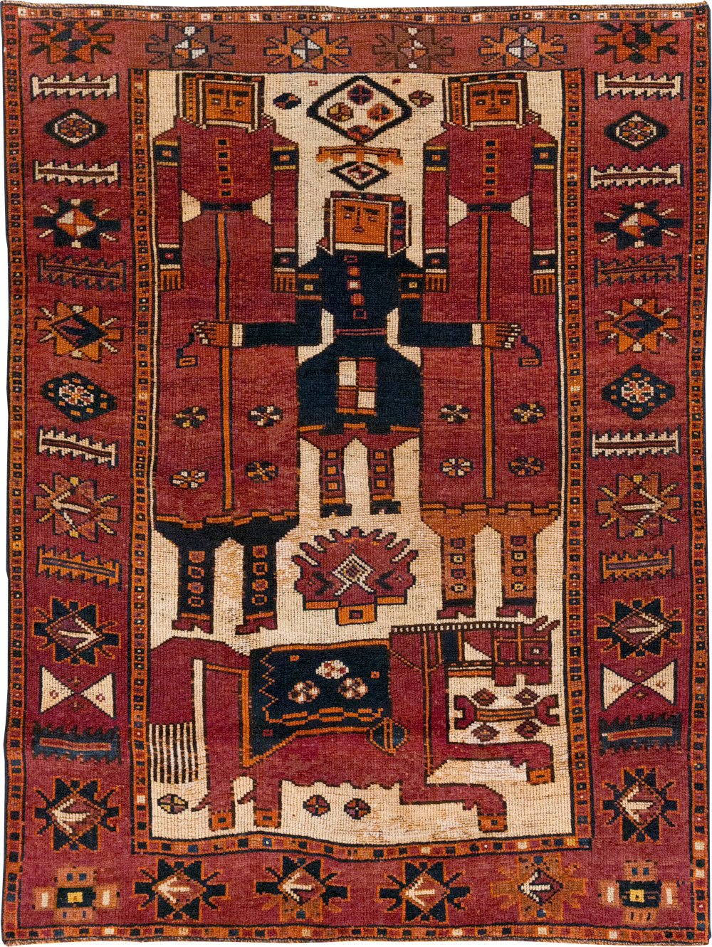 Vintage Persian Pictorial Bakhtiari Tribal Accent Rug, No.28363 - Staging