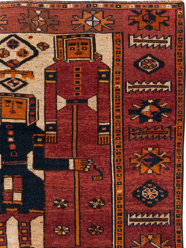 Vintage Persian Pictorial Bakhtiari Tribal Accent Rug, No.28363 - Staging