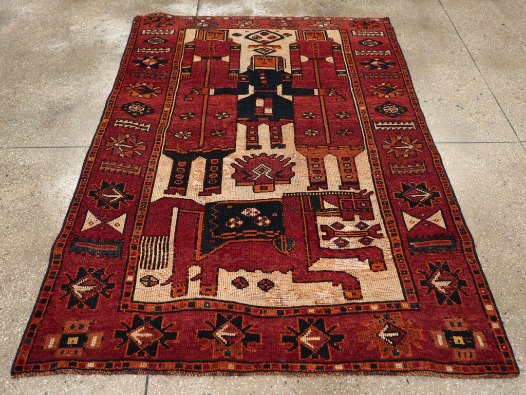 Vintage Persian Pictorial Bakhtiari Tribal Accent Rug, No.28363 - Staging