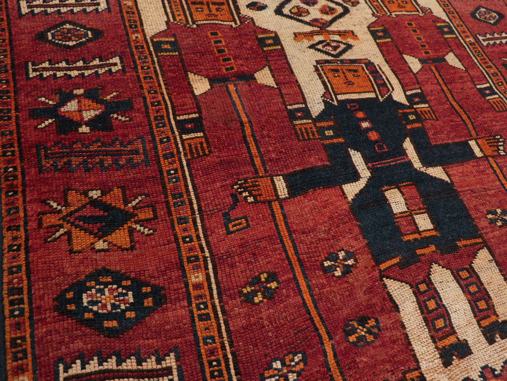 Vintage Persian Pictorial Bakhtiari Tribal Accent Rug, No.28363 - Staging