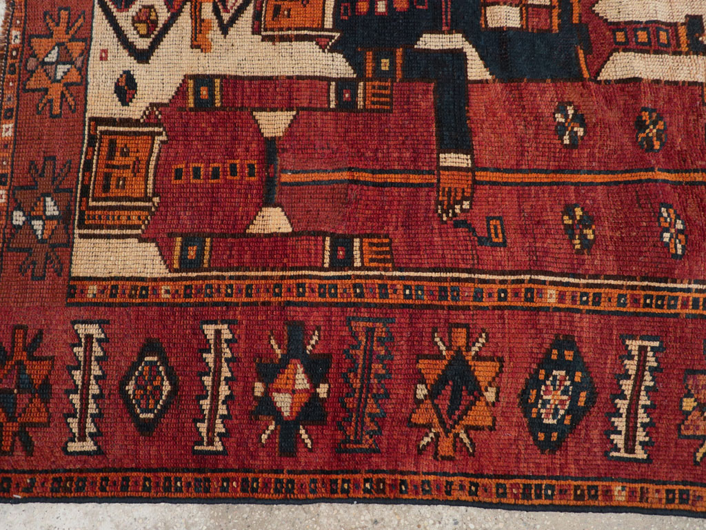 Vintage Persian Pictorial Bakhtiari Tribal Accent Rug, No.28363 - Staging