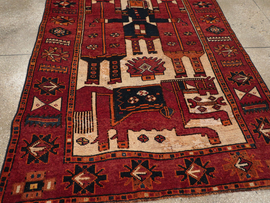 Vintage Persian Pictorial Bakhtiari Tribal Accent Rug, No.28363 - Staging