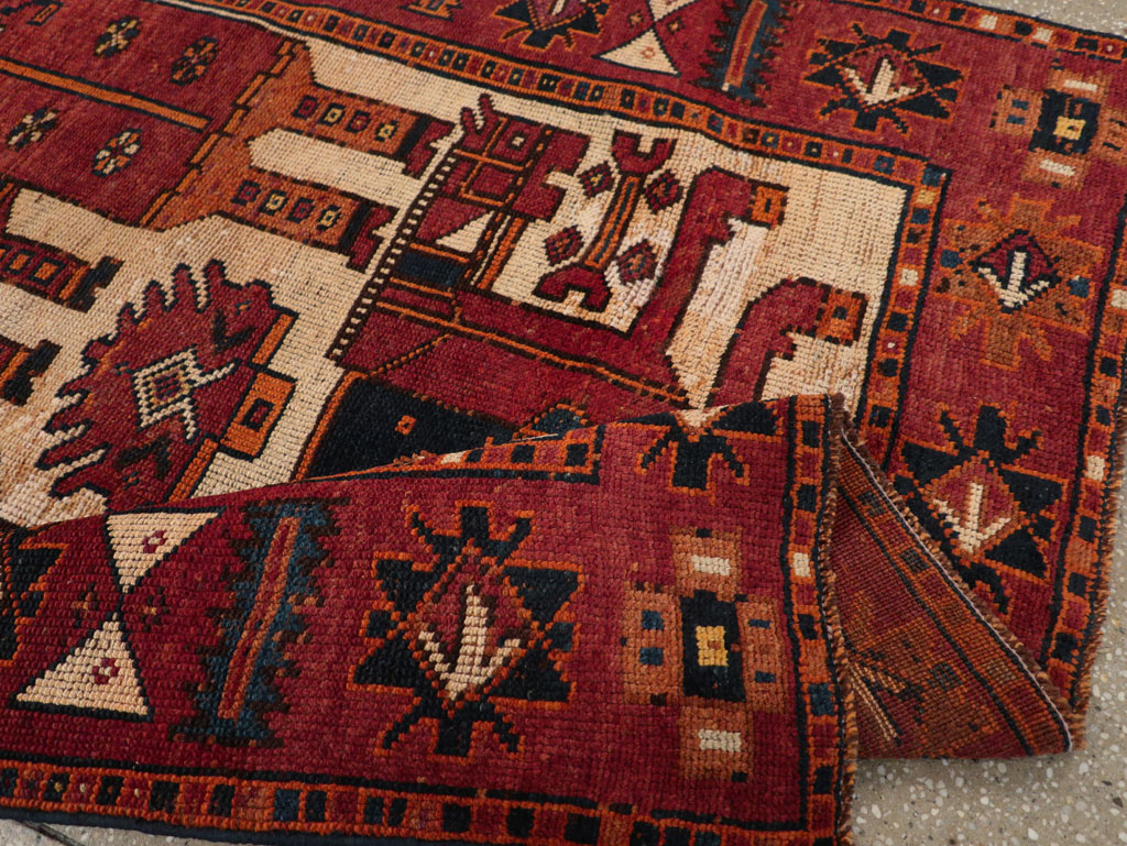 Vintage Persian Pictorial Bakhtiari Tribal Accent Rug, No.28363 - Staging