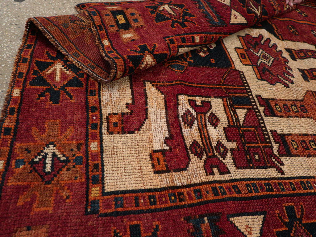 Vintage Persian Pictorial Bakhtiari Tribal Accent Rug, No.28363 - Staging