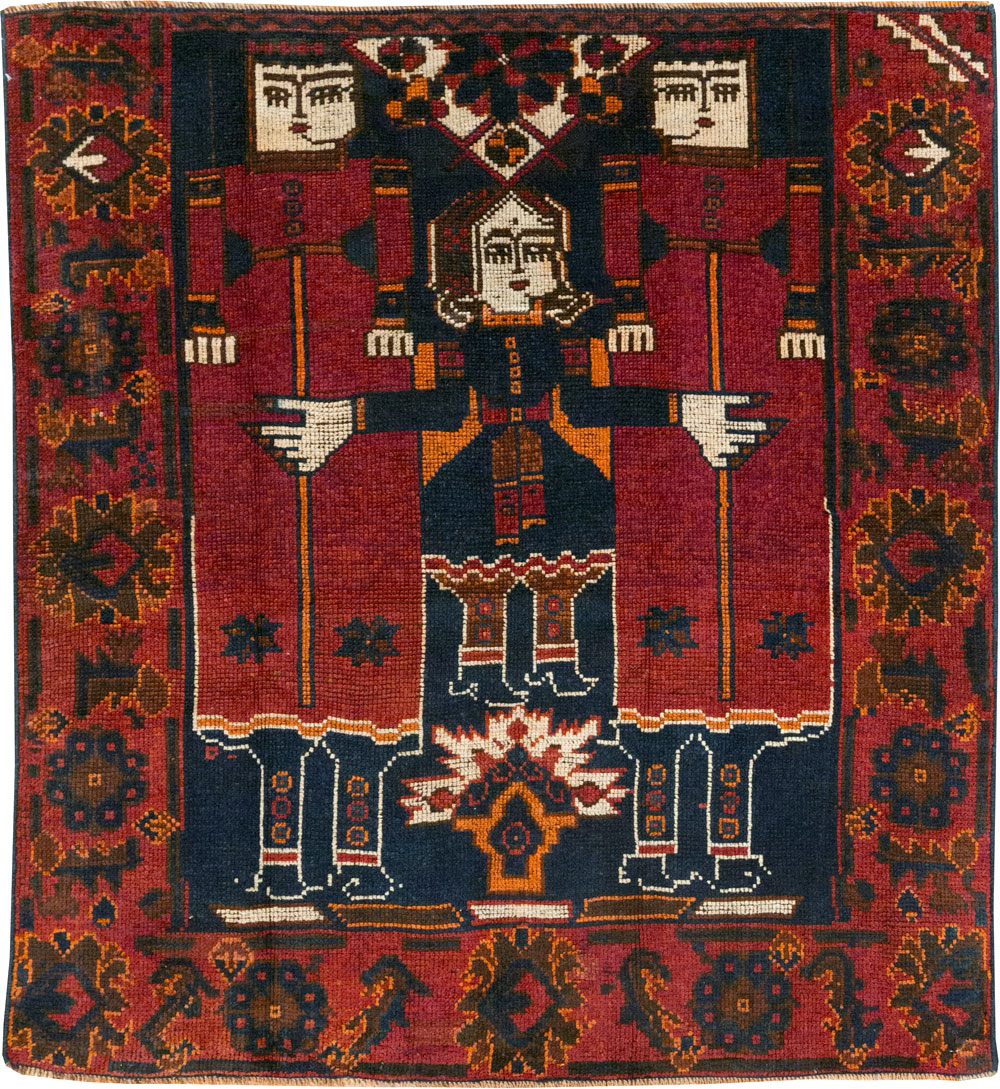 Vintage Persian Pictorial Bakhtiari Accent Rug, No.28364 - Staging