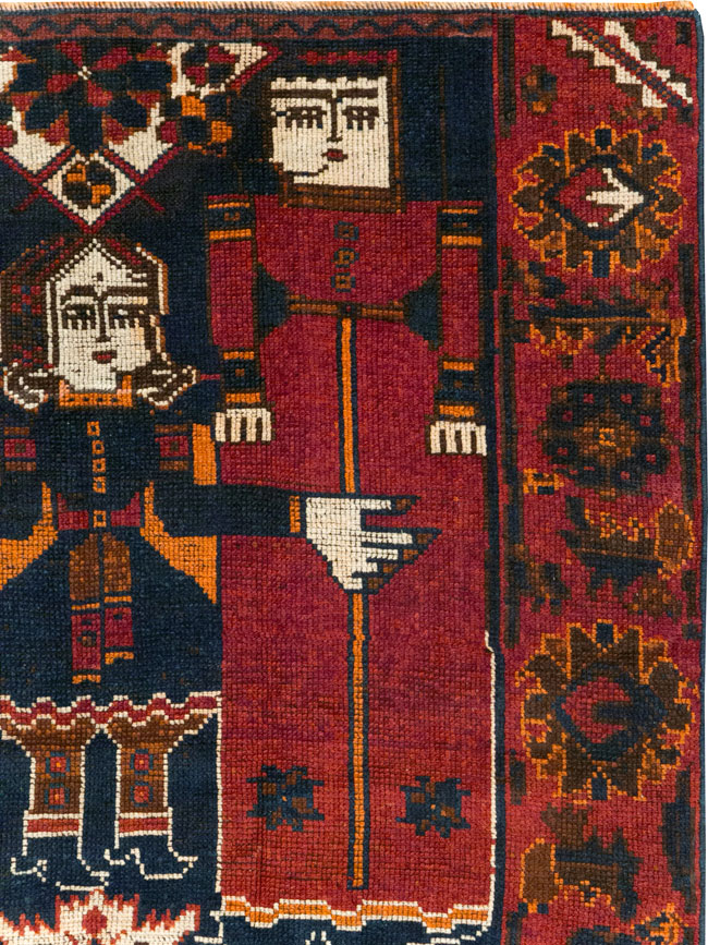 Vintage Persian Pictorial Bakhtiari Accent Rug, No.28364 - Staging