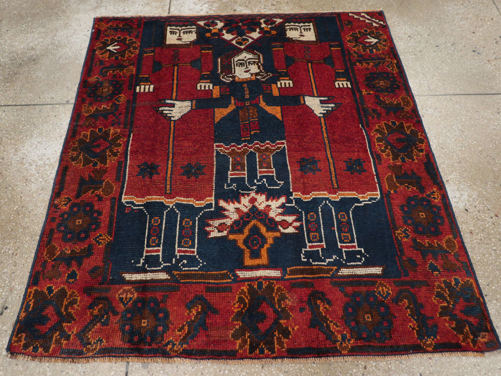 Vintage Persian Pictorial Bakhtiari Accent Rug, No.28364 - Staging