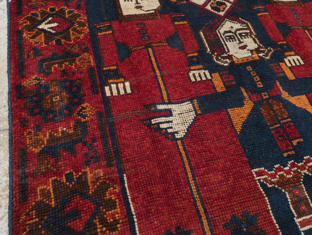 Vintage Persian Pictorial Bakhtiari Accent Rug, No.28364 - Staging