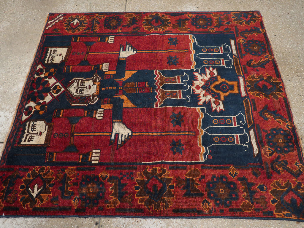 Vintage Persian Pictorial Bakhtiari Accent Rug, No.28364 - Staging