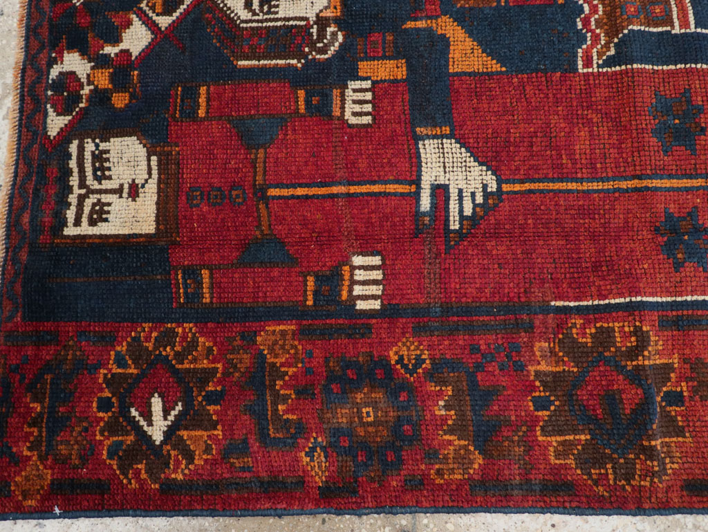 Vintage Persian Pictorial Bakhtiari Accent Rug, No.28364 - Staging