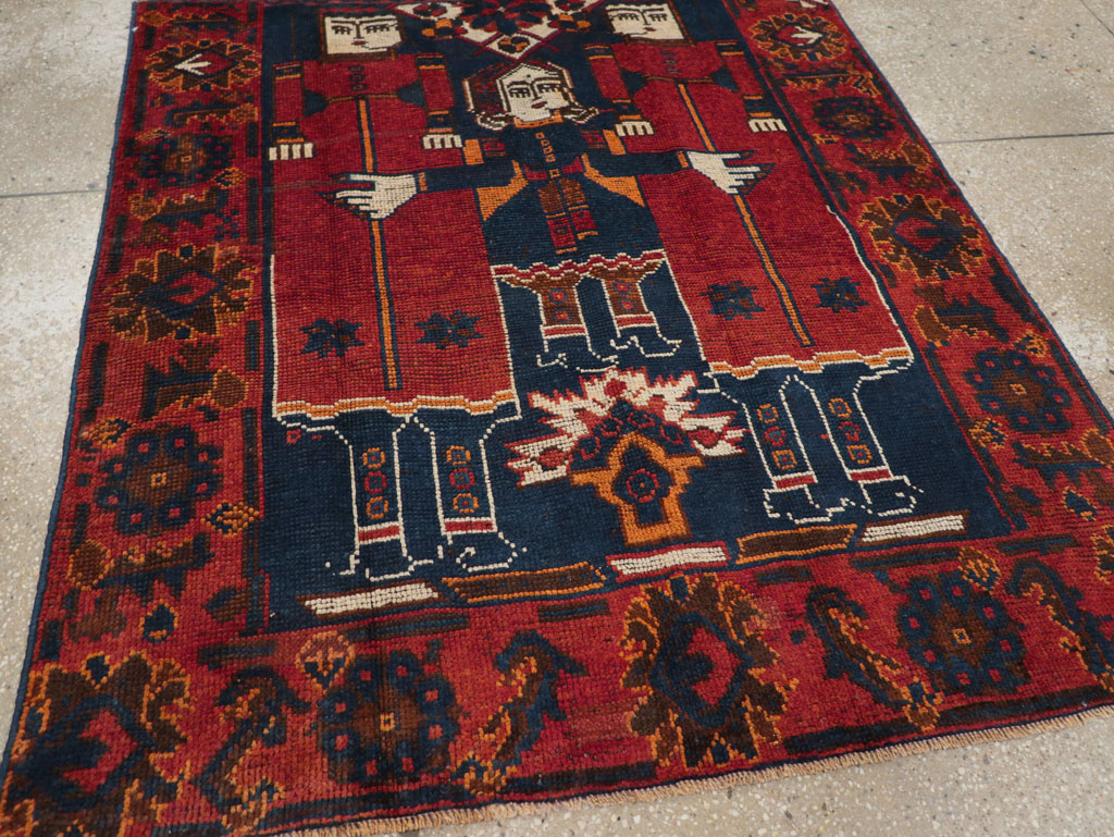 Vintage Persian Pictorial Bakhtiari Accent Rug, No.28364 - Staging