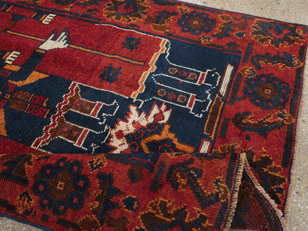 Vintage Persian Pictorial Bakhtiari Accent Rug, No.28364 - Staging