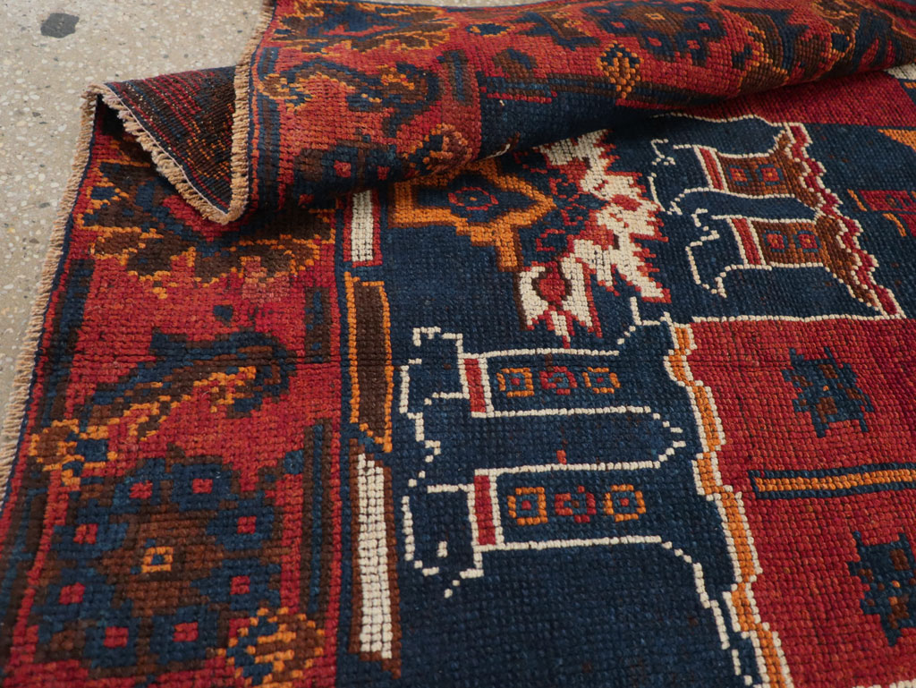 Vintage Persian Pictorial Bakhtiari Accent Rug, No.28364 - Staging