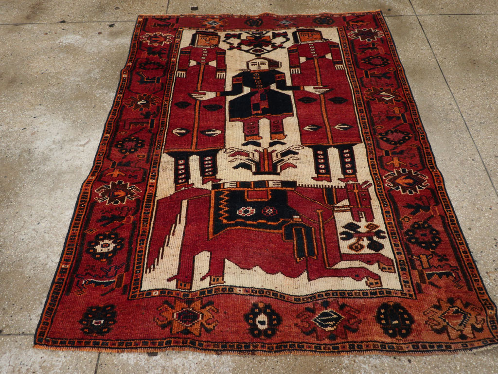 Vintage Persian Bakhtiari Pictorial Rug, No.28365 - Staging