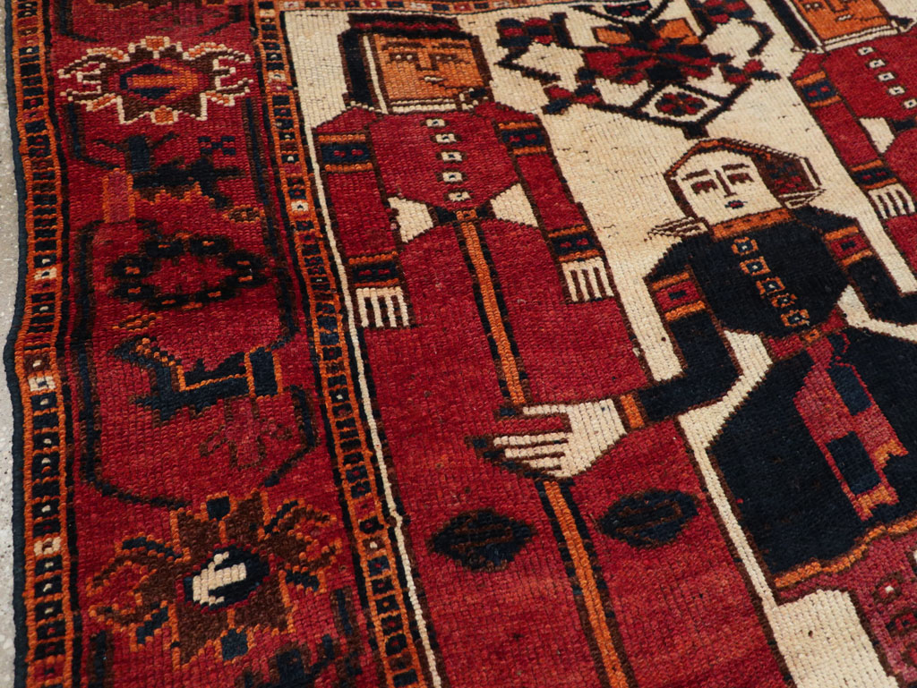 Vintage Persian Bakhtiari Pictorial Rug, No.28365 - Staging