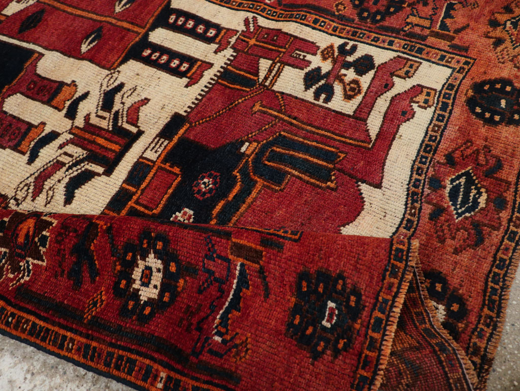 Vintage Persian Bakhtiari Pictorial Rug, No.28365 - Staging