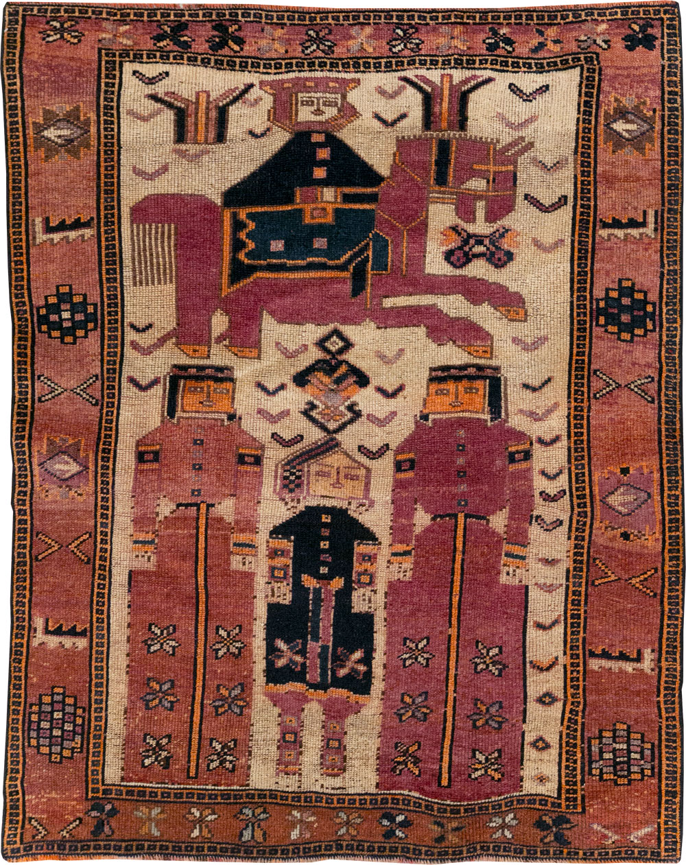 Vintage Persian Pictorial Bakhtiari Tribal Accent Rug, No.28366 - Staging