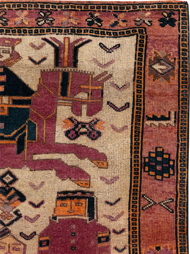 Vintage Persian Pictorial Bakhtiari Tribal Accent Rug, No.28366 - Staging