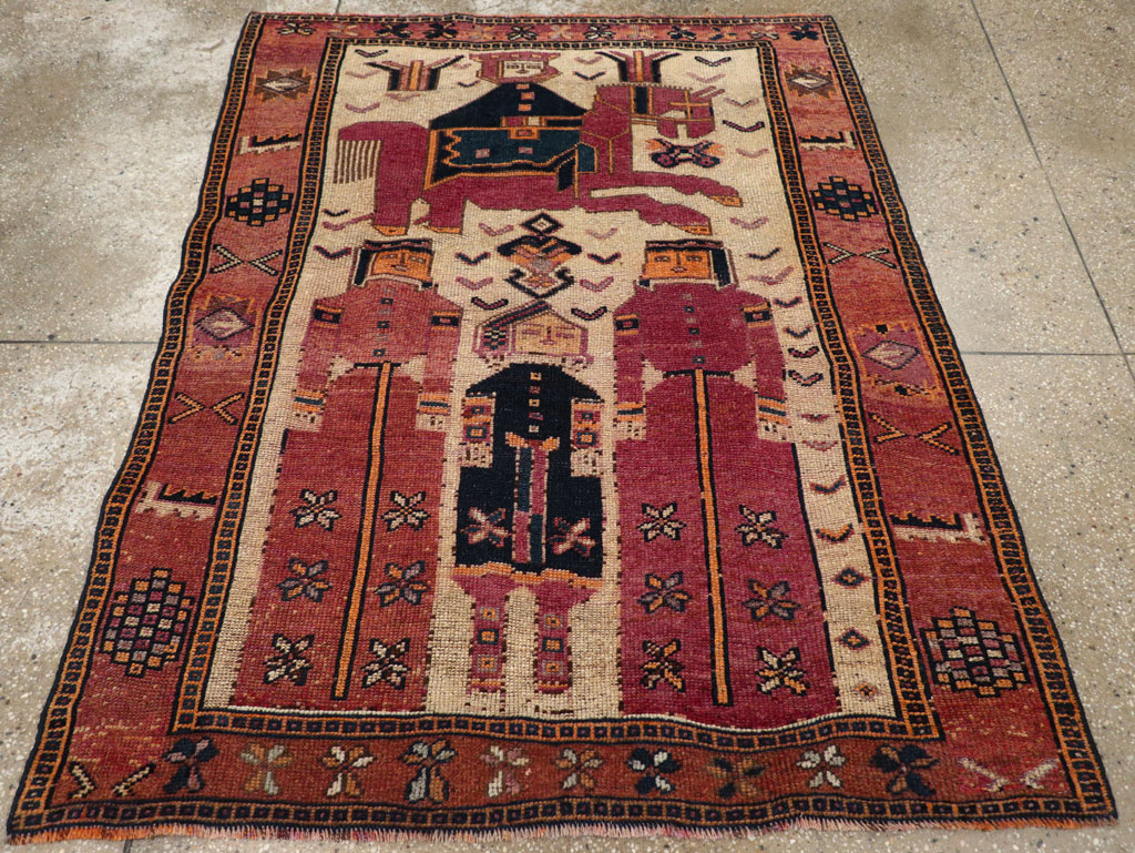Vintage Persian Pictorial Bakhtiari Tribal Accent Rug, No.28366 - Staging