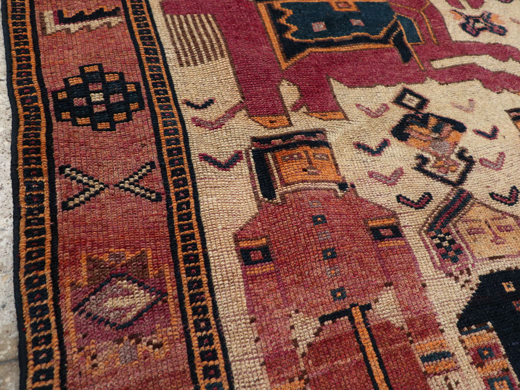 Vintage Persian Pictorial Bakhtiari Tribal Accent Rug, No.28366 - Staging