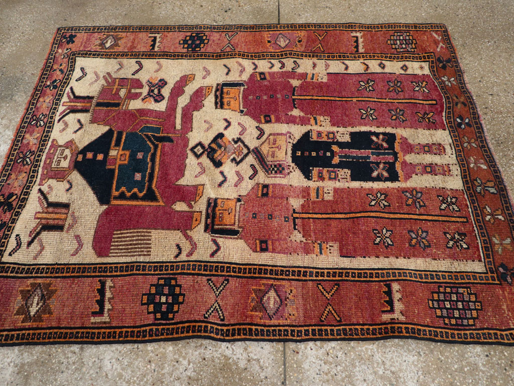 Vintage Persian Pictorial Bakhtiari Tribal Accent Rug, No.28366 - Staging