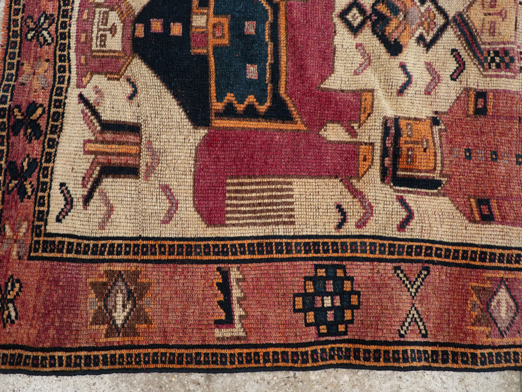 Vintage Persian Pictorial Bakhtiari Tribal Accent Rug, No.28366 - Staging