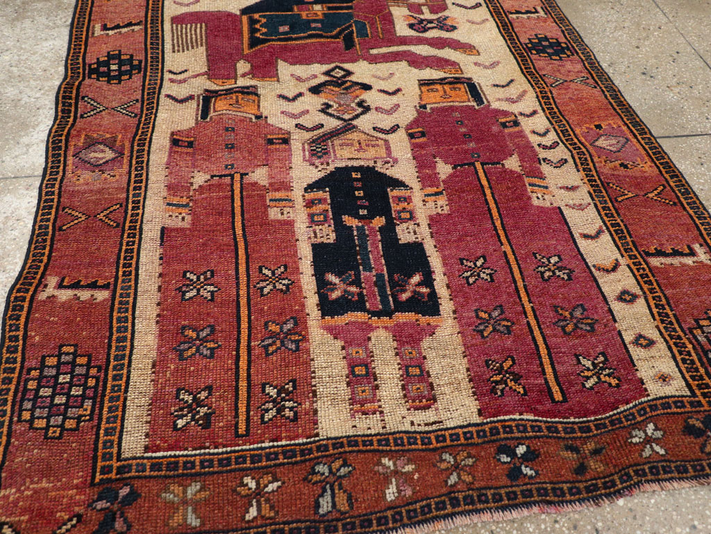 Vintage Persian Pictorial Bakhtiari Tribal Accent Rug, No.28366 - Staging