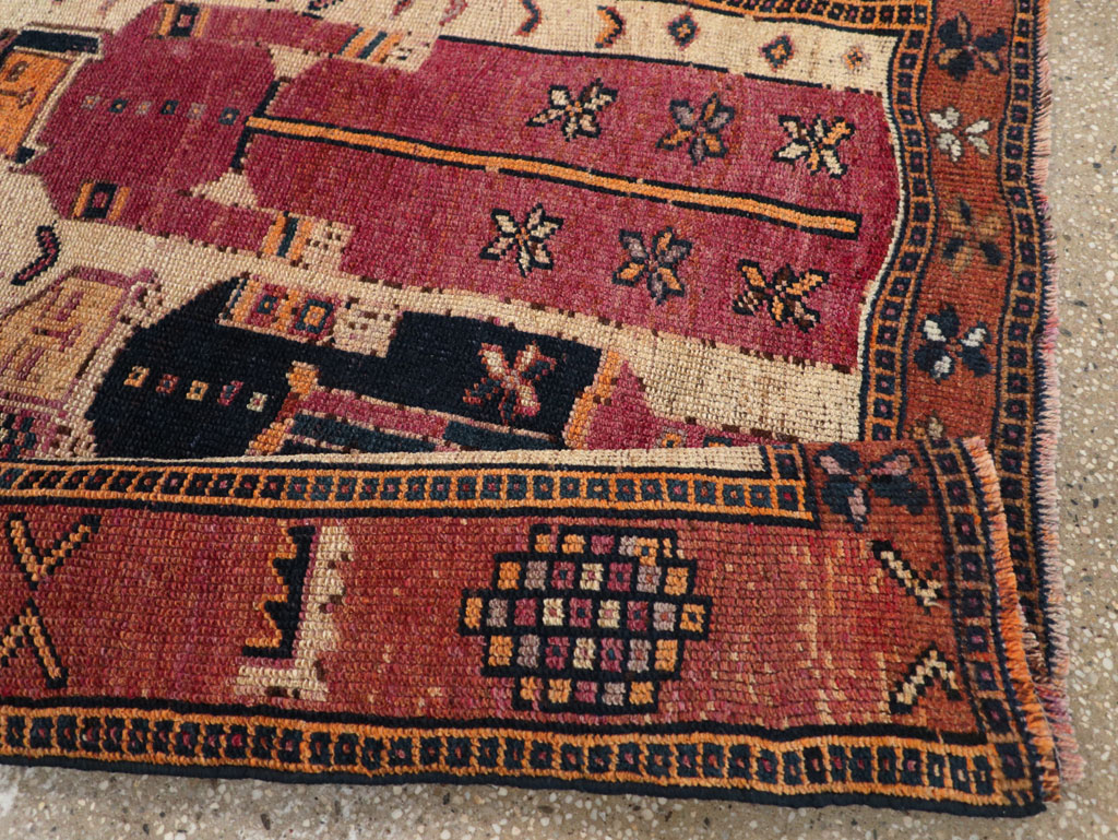 Vintage Persian Pictorial Bakhtiari Tribal Accent Rug, No.28366 - Staging