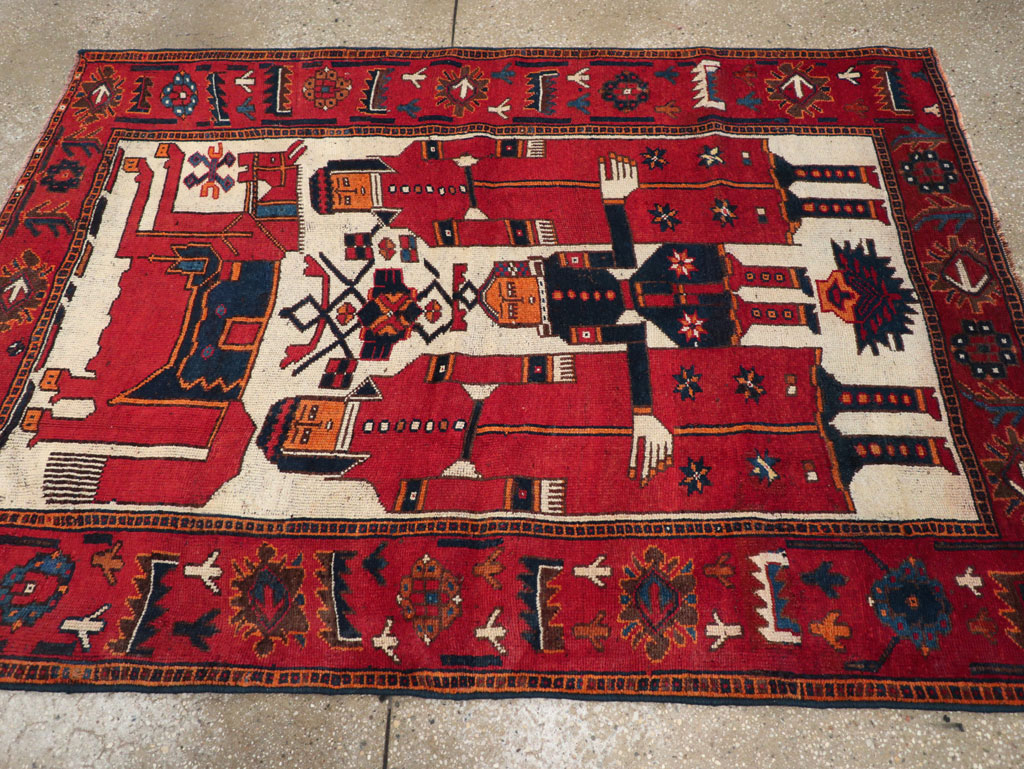 Vintage Persian Bakhtiari Pictorial Rug, No.28367 - Staging