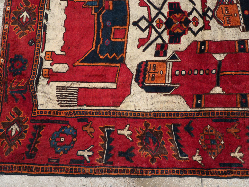 Vintage Persian Bakhtiari Pictorial Rug, No.28367 - Staging