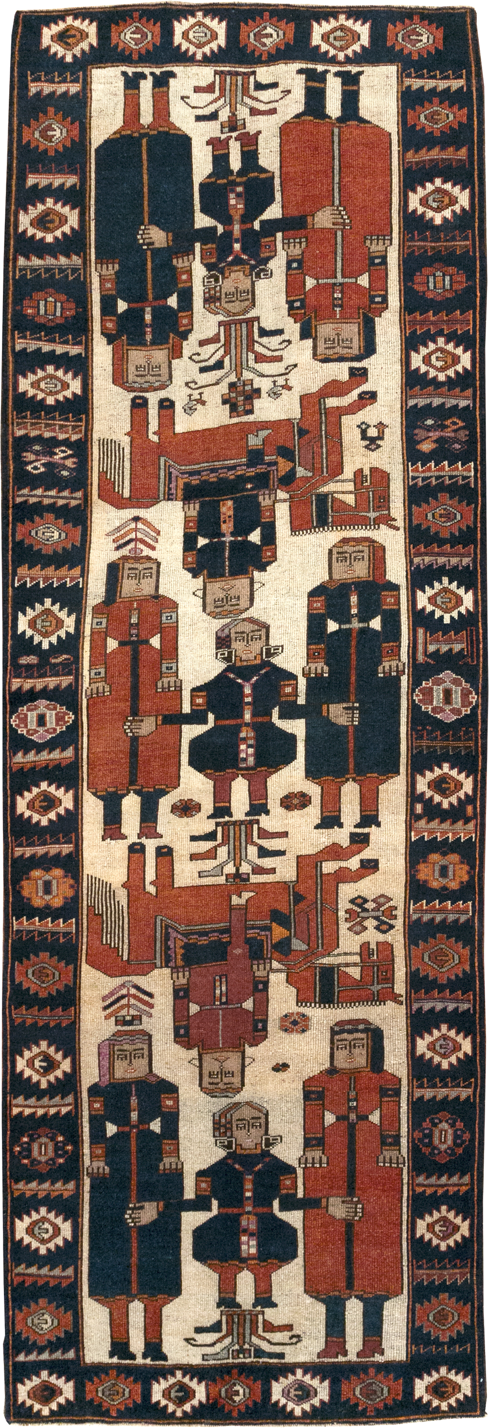 Vintage Persian Bakhtiari Pictoral Rug, No.28368 - Staging