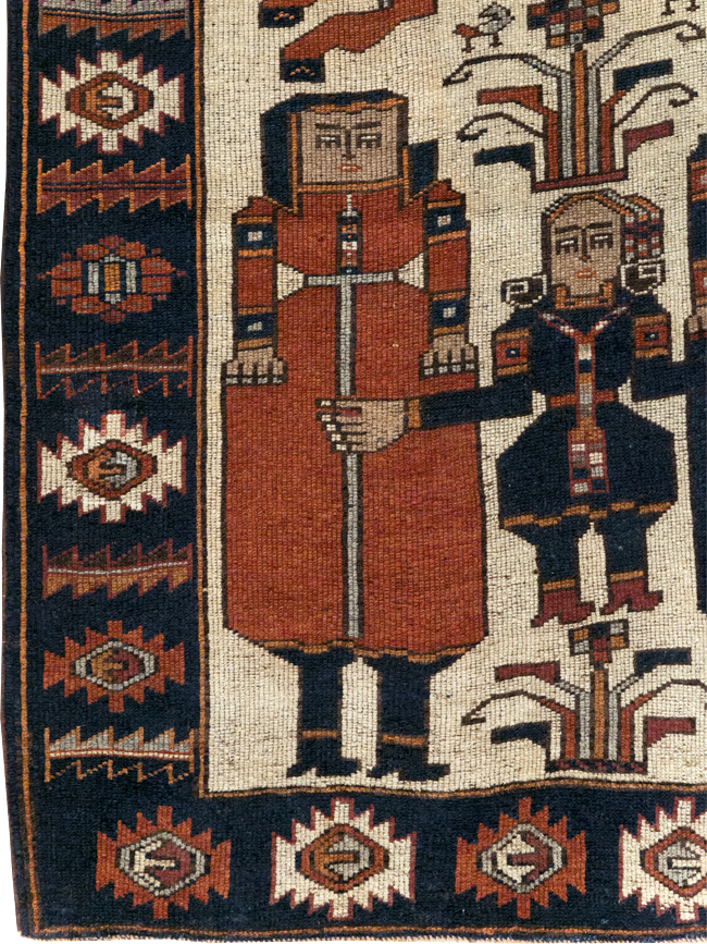 Vintage Persian Bakhtiari Pictoral Rug, No.28368 - Staging