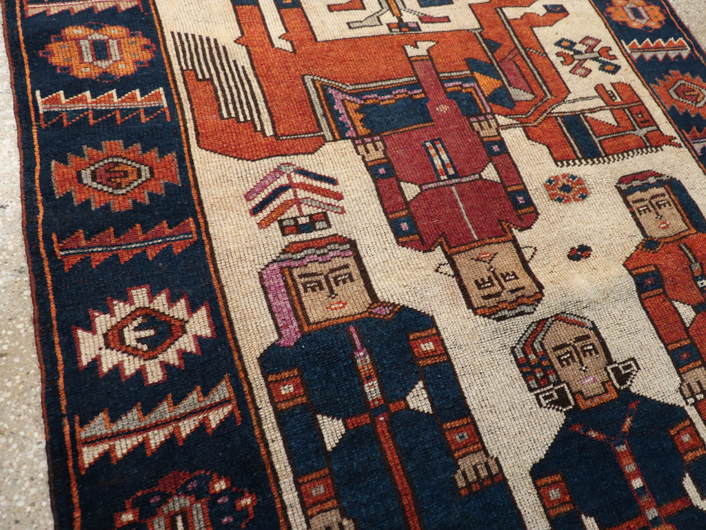 Vintage Persian Bakhtiari Pictoral Rug, No.28368 - Staging