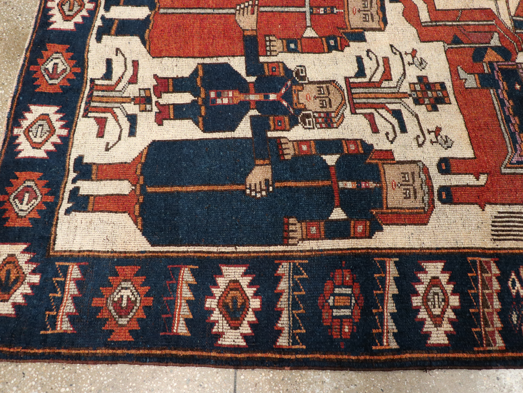 Vintage Persian Bakhtiari Pictoral Rug, No.28368 - Staging
