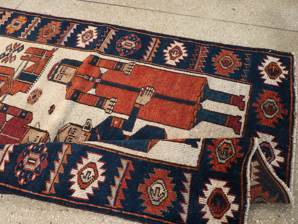 Vintage Persian Bakhtiari Pictoral Rug, No.28368 - Staging