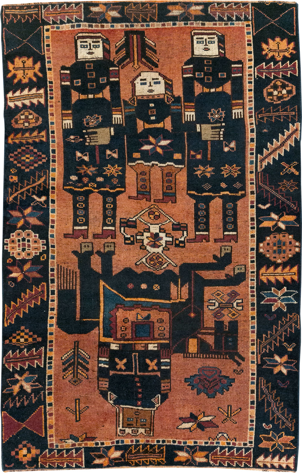Vintage Persian Bakhtiari Pictorial Rug, No.28369 - Staging