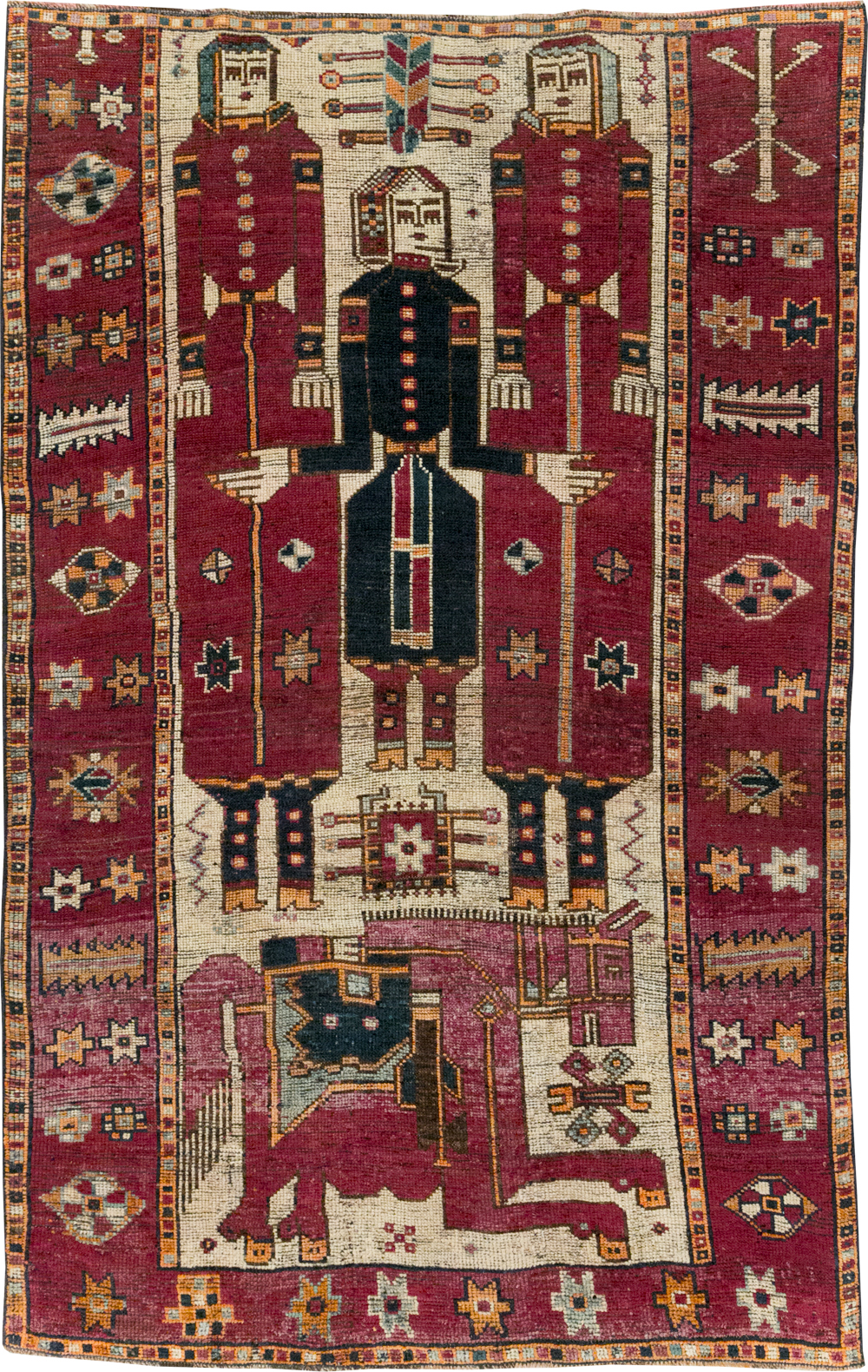 Vintage Persian Bakhtiari Pictorial Rug, No.28370 - Staging